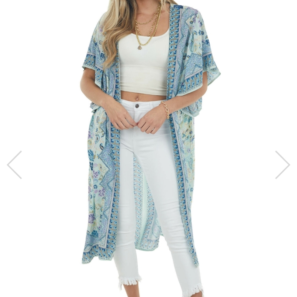 💙ANGIE💙Bohemian Sky Blue Paisley Floral Duster Kimono!🌼💙